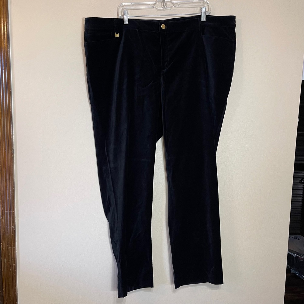 Lauren Ralph Lauren Black Velvet Straight Leg Pants‎ Womens 22W Gold Hardware